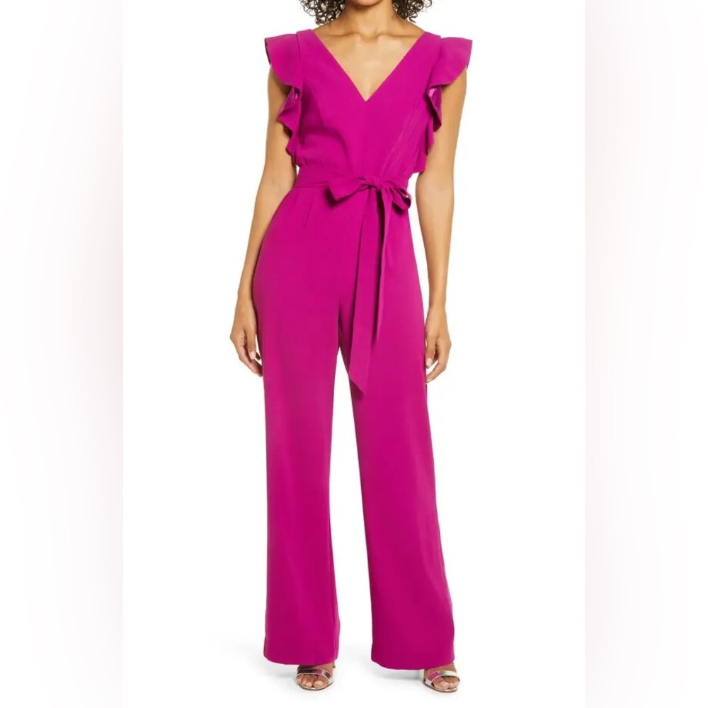 NWOT Lilly Pulitzer Kallie Ruffle Jumpsuit In Bordeaux Berry